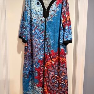 Bohemian Long Sleeve Maxi Dress - Blue and Red